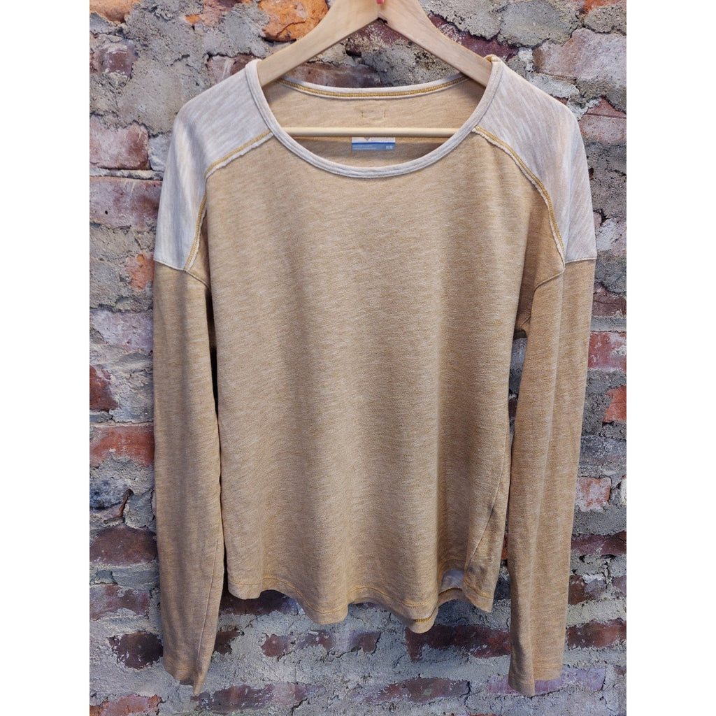Columbia Unisex Long Sleeve Crewneck Shirt m Medium Tan Cream Two Tone