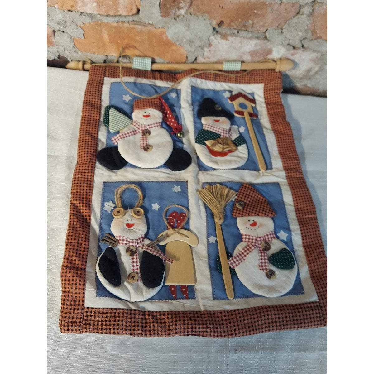 Christmas Snowman Wall Hanging Mini Quilt Holiday Primitive Folk Art Home Decor
