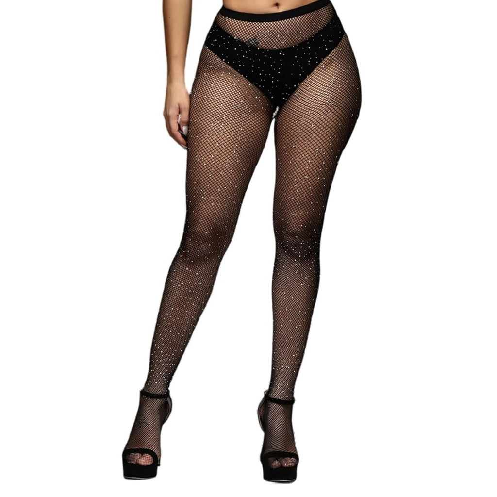 VASNOMX Womens Fishnet Tights Rhinestone Sparkly Sheer Black Hosiery
