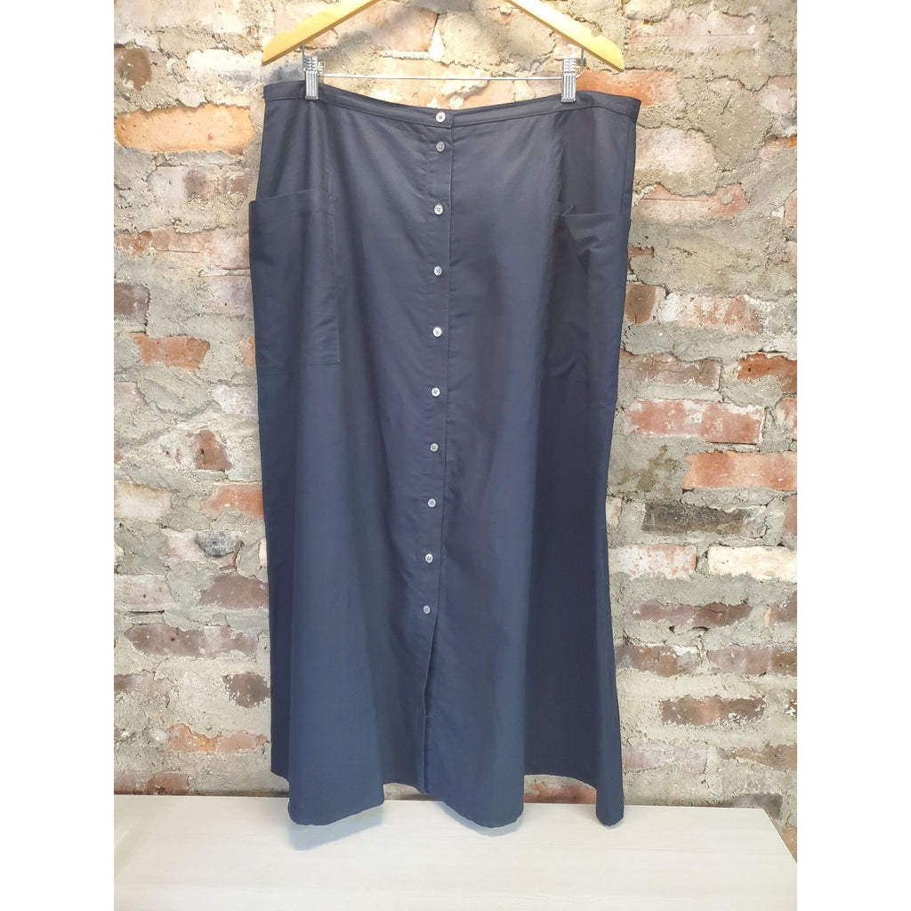 Eddie Bauer Womens Maxi Skirt Size 20 Navy Linen Cotton Button Front A Line