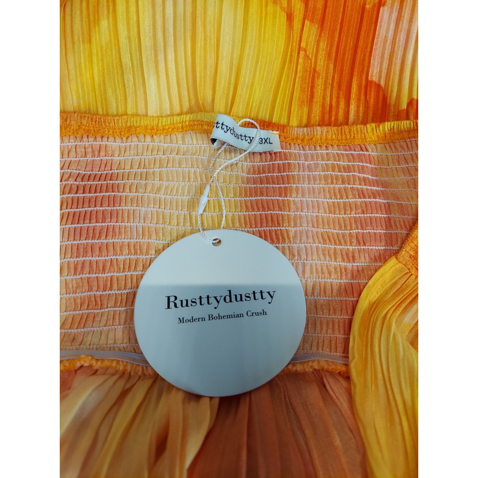 Rusttydustty Womens Halter Mini Dress 3XL Orange Yellow Deep V Neck Smocked