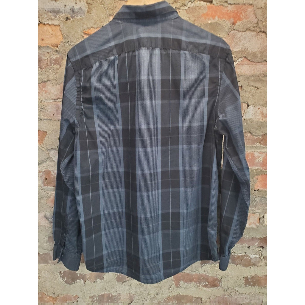 Gap Mens Long Sleeve Button Up Shirt L Large Black Blue Plaid Slim Fit