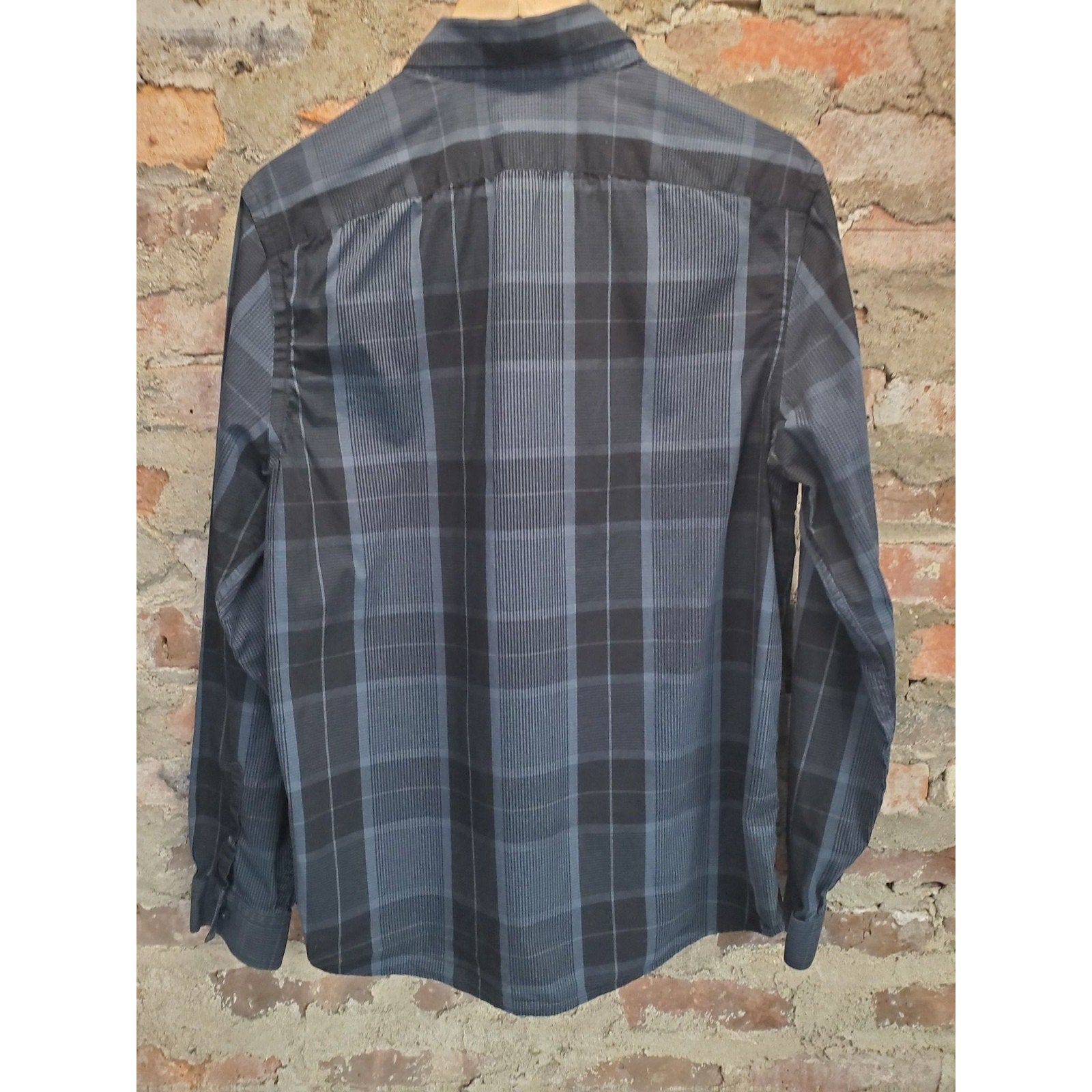Gap Mens Long Sleeve Button Up Shirt L Large Black Blue Plaid Slim Fit