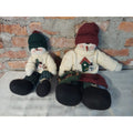 Christmas Snowman Dolls Set 2 Winter Holiday Shelf Sitter Fabric Knitted Plush