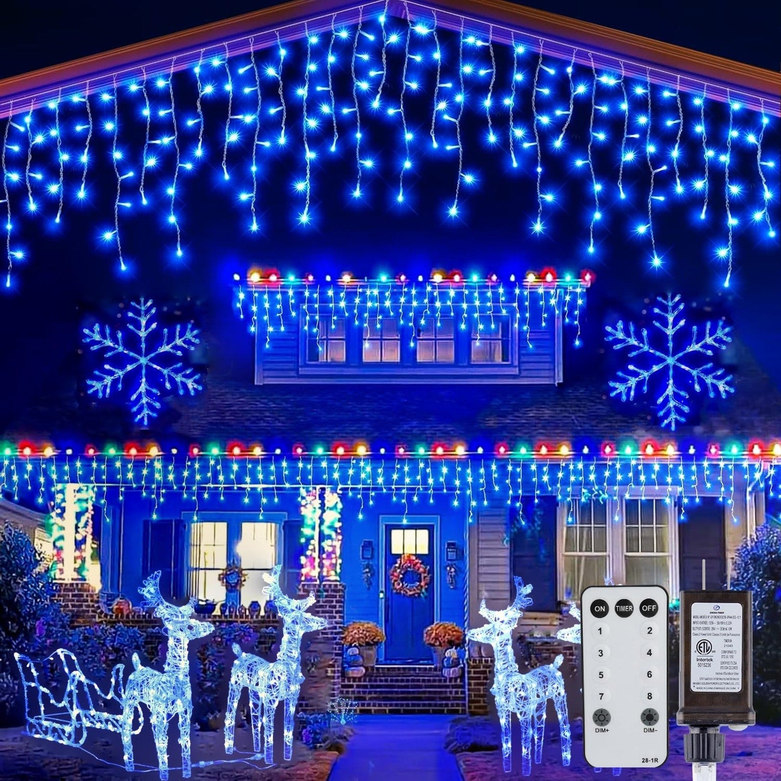 LED Icicle Christmas Lights 100Ft 832 LED Blue Christmas Lights 156 Drops