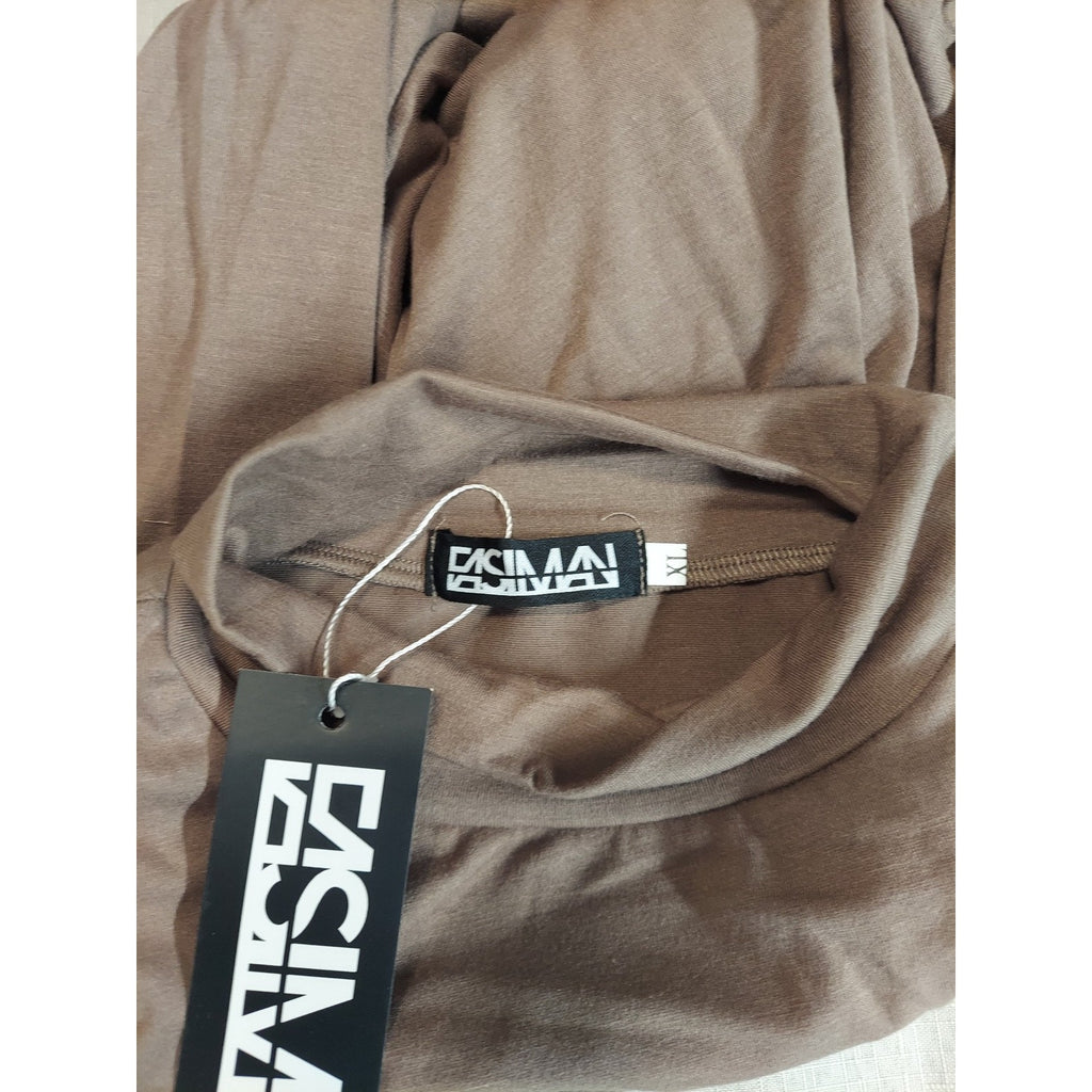Caciman Mens Mock Neck Long Sleeve Knit Shirt XL Taupe Pullover Casual