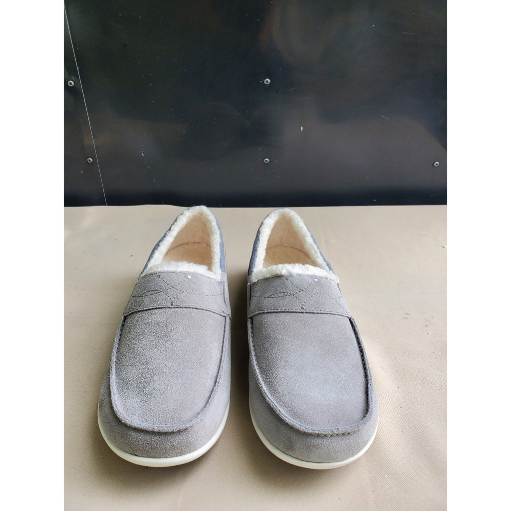 Spenco Mens Slip On Loafers 11D Gray Faux Shearling Lined Moc Toe Comfort