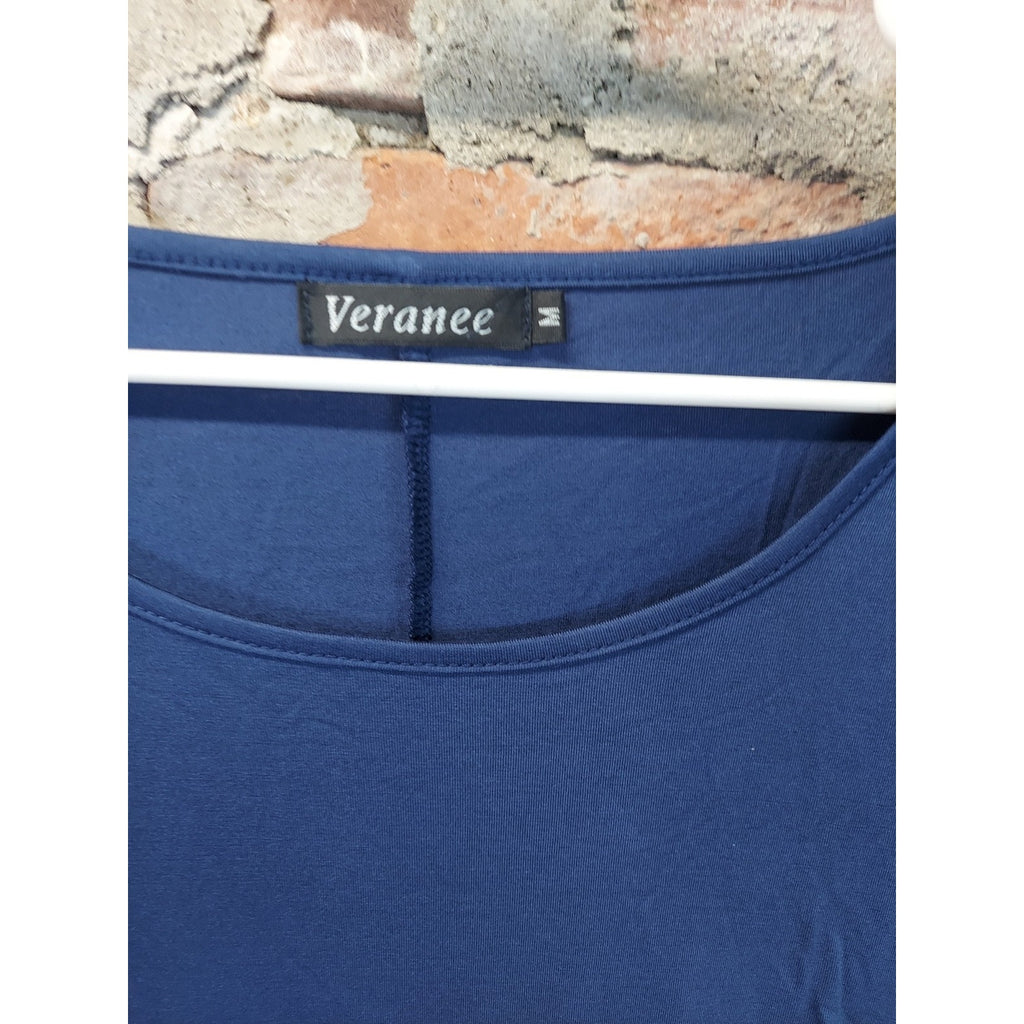 Veranee Womens Swing Tunic Top M Blue 3/4 Sleeve Scoop Neck Flowy Casual