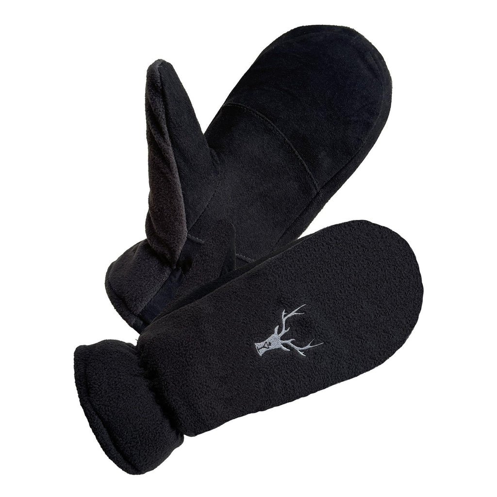 SKYDEER Mens Womens Mittens Black Genuine Deerskin Fleece Warm Winter Outdoor