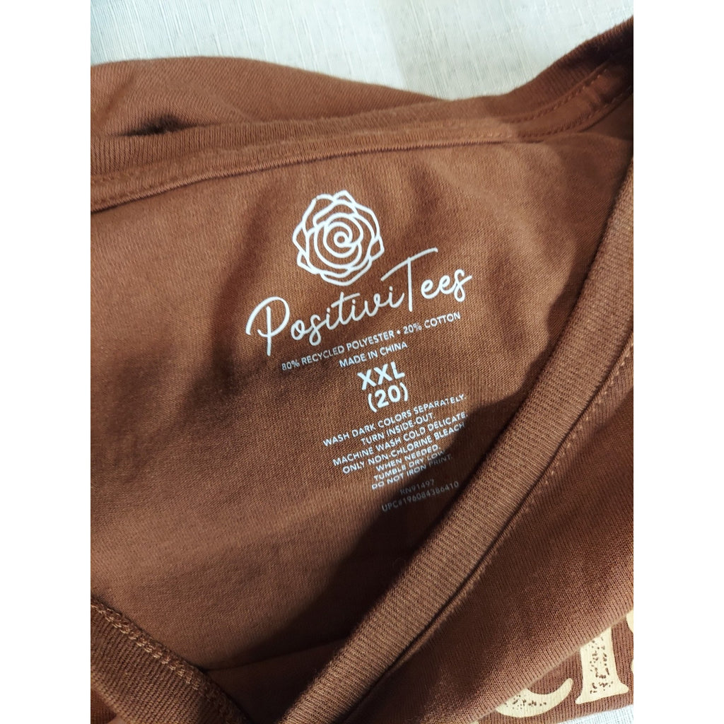 PositiviTees Womens T-Shirt XXL Brown Fall Pumpkins Flannels Graphic Top
