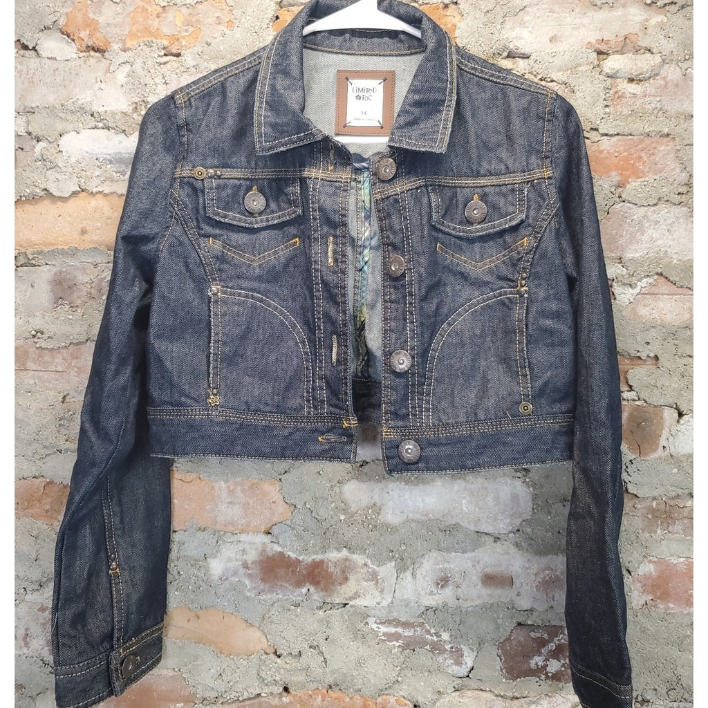 Limited Too Girls Denim Jacket Size 14 Dark Wash Cropped Blue Jean