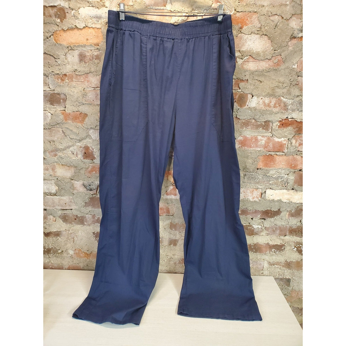 Womens Plus Size Pants 3X Navy Blue Elastic Waist Wide Leg Relaxed Fit Lounge