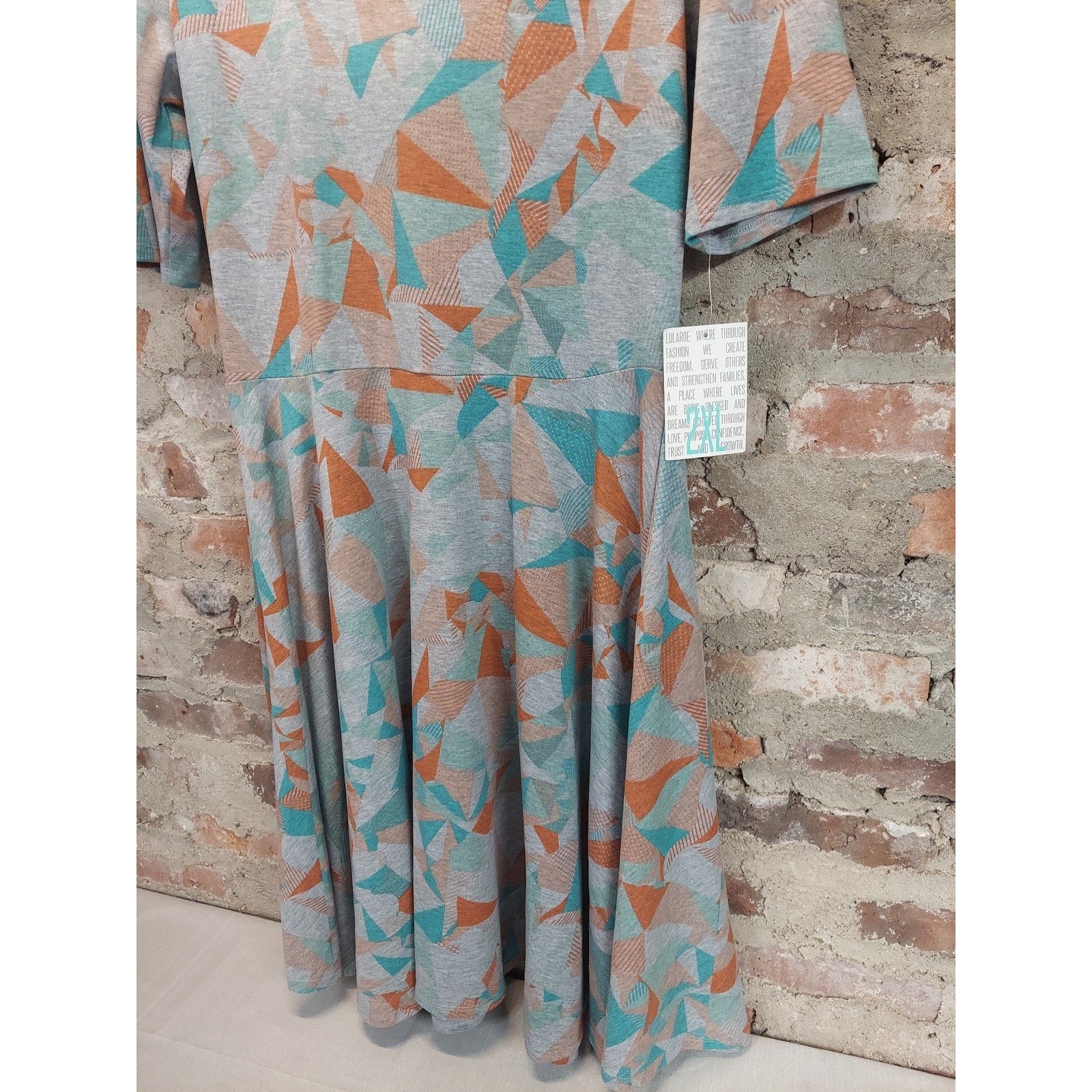 LuLaRoe Womens 2XL Dress Gray Orange Teal Geometric NWT A Line Short Sleeve