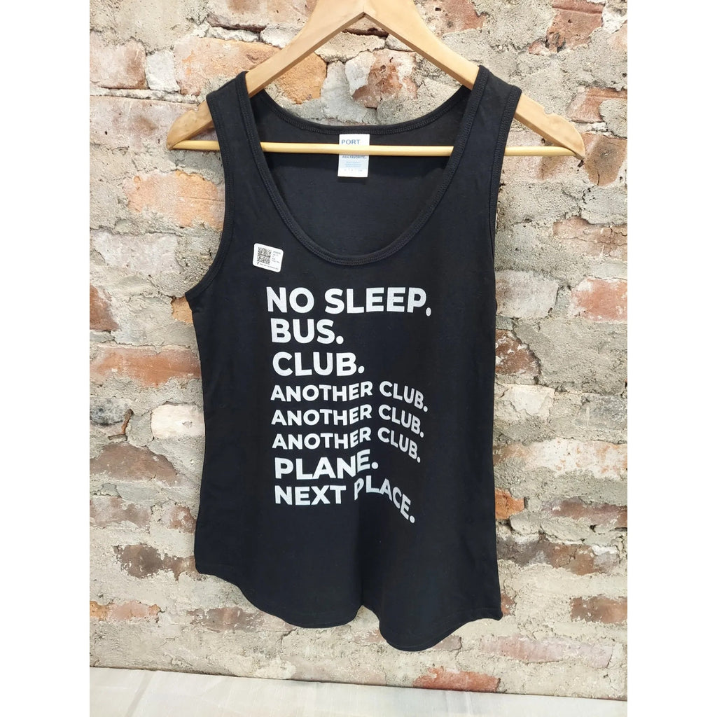 Port & Company Womens Tank Top S Black Graphic No Sleep Bus Club Plane
