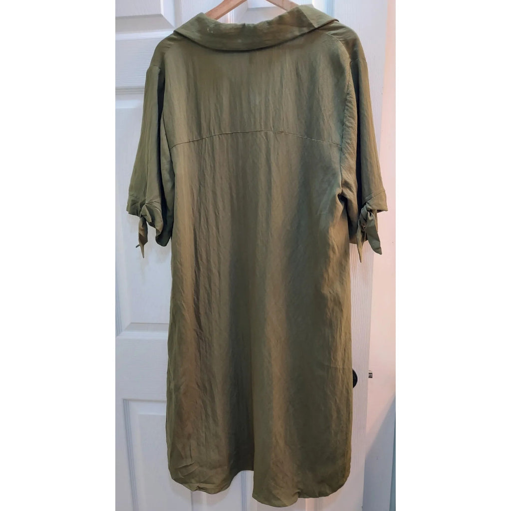 Luxology Womens Plus Shirtdress Size 2X Olive Green Collared Button Up