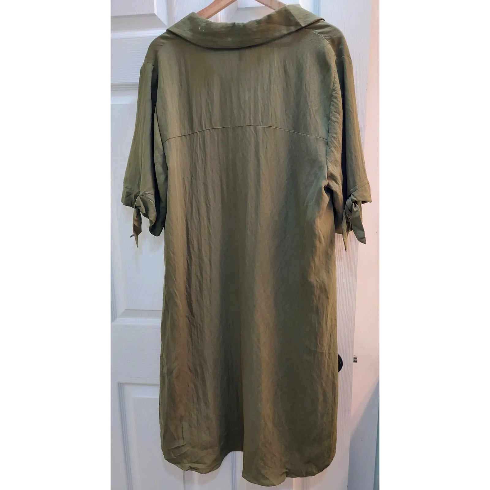 Luxology Womens Plus Shirtdress Size 2X Olive Green Collared Button Up
