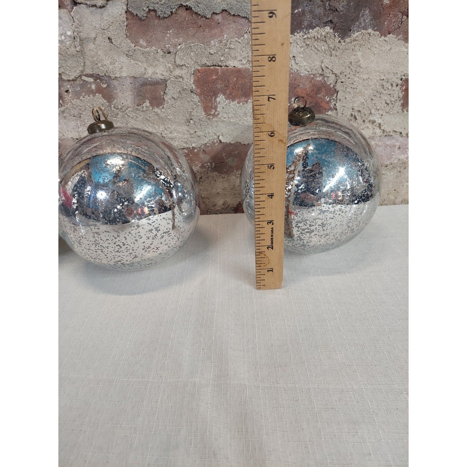 Christmas Ornaments Faux Mercury Glass Vintage Set of 3 Silver Ribbed 6 Inch