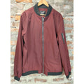 SHEIN Mens Bomber Jacket Size XXL Maroon Full Zip Ribbed Collar Arm Pocket