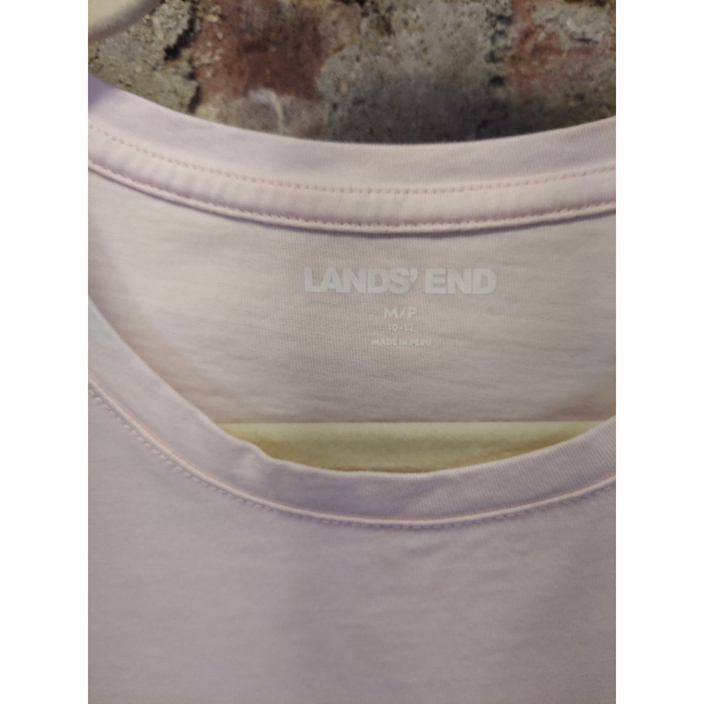 Lands' End Womens Long Sleeve T Shirt M Petite 10-12 Pink Crewneck Top