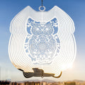 Owl Wind Spinner 12" Outdoor Hanging Metal Silver Garden Yard Art Decor New
