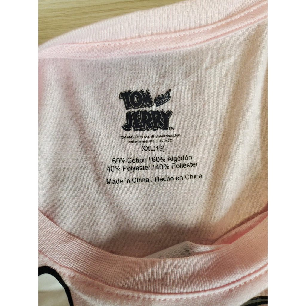 Tom Jerry Womens T Shirt XXL Pink Graphic Short Sleeve Cotton Blend Cartoon