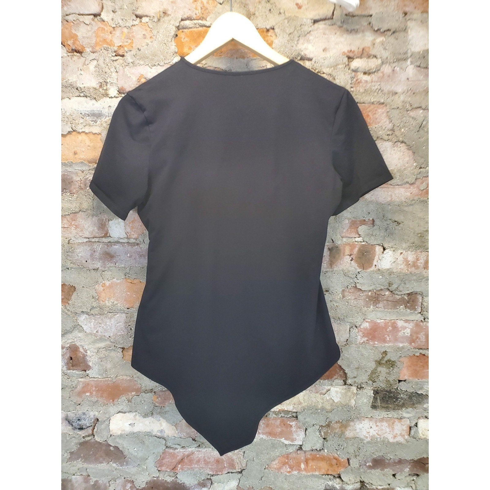 MANGOPOP Womens Bodysuit XXL Black Short Sleeve V Neck Wrap Front
