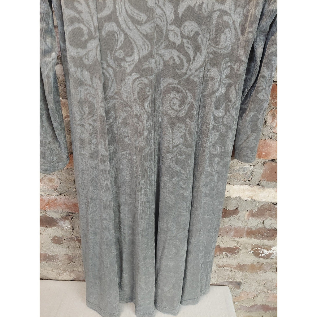 Coldwater Creek Womens Dress L Gray Embossed Velvet V Neck Long Sleeve Midi