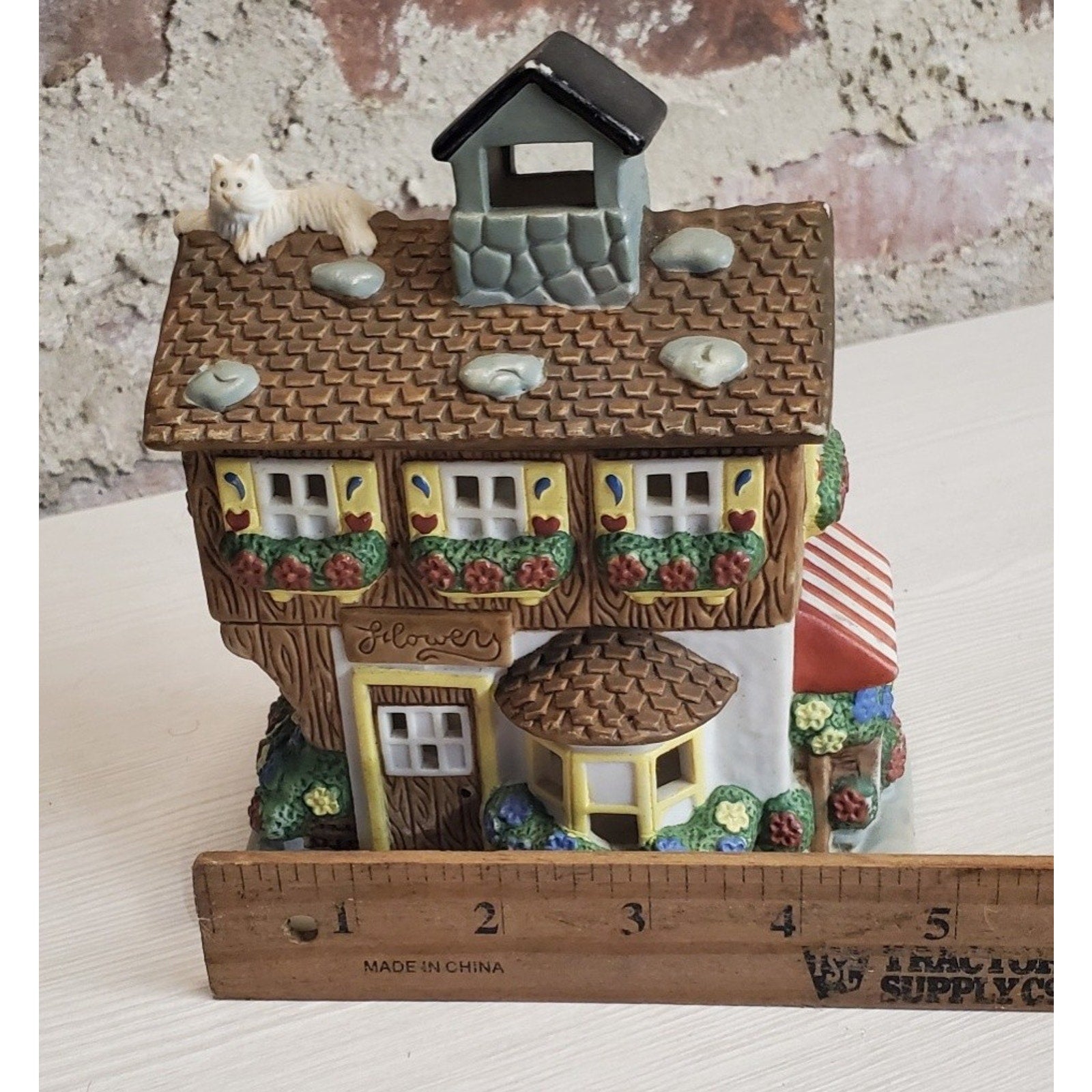 International Craft Flower Shop Village House Figurine Tea Light Candle Holder