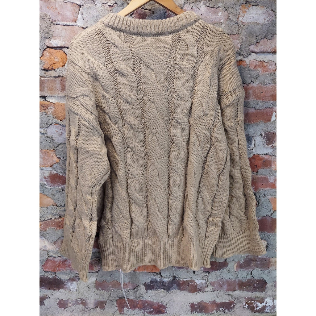 Womens Cable Knit Button Up Cardigan M Khaki Long Sleeve Sweater