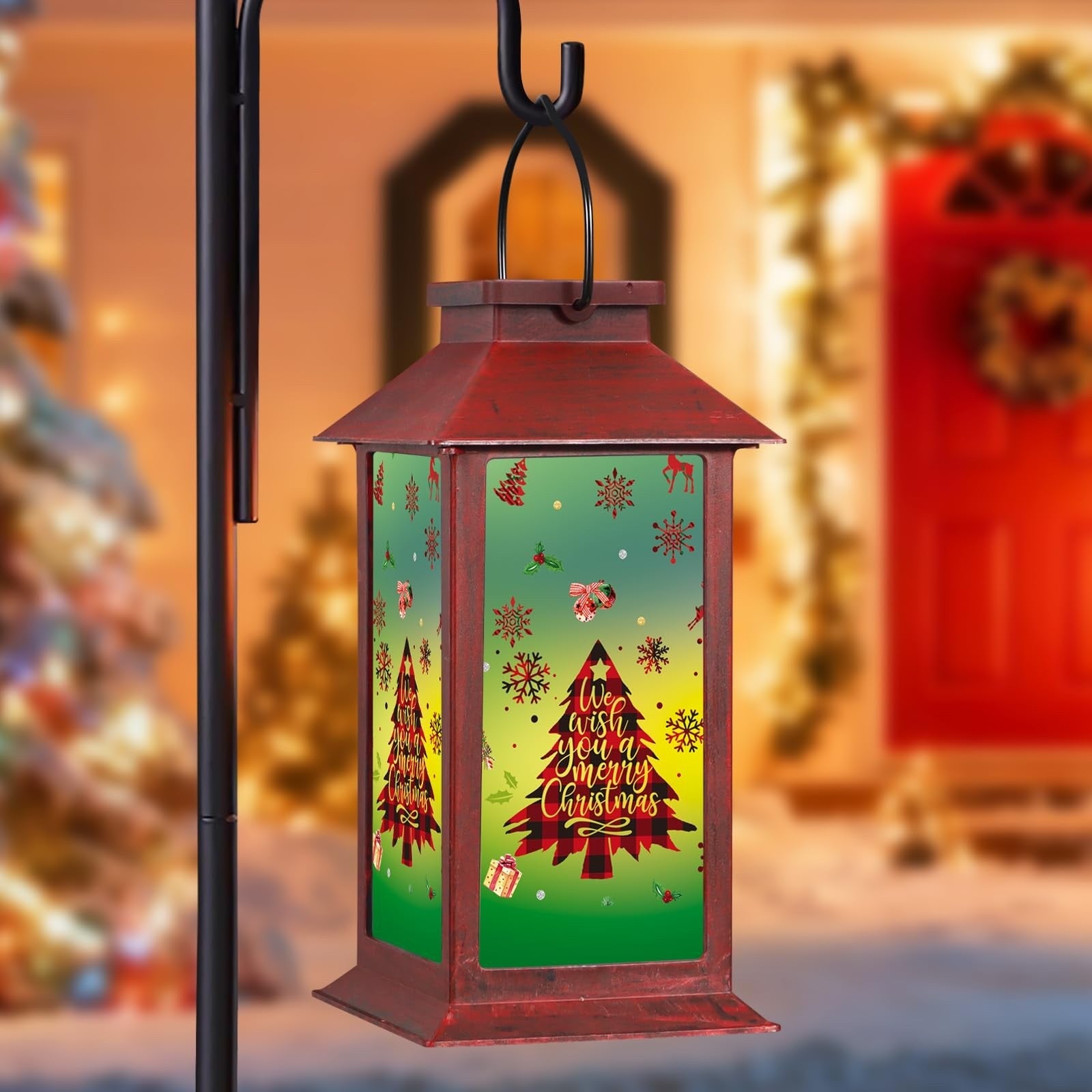 Christmas Solar Lantern Holiday Decor Farmhouse Rustic Seasonal Festive Light