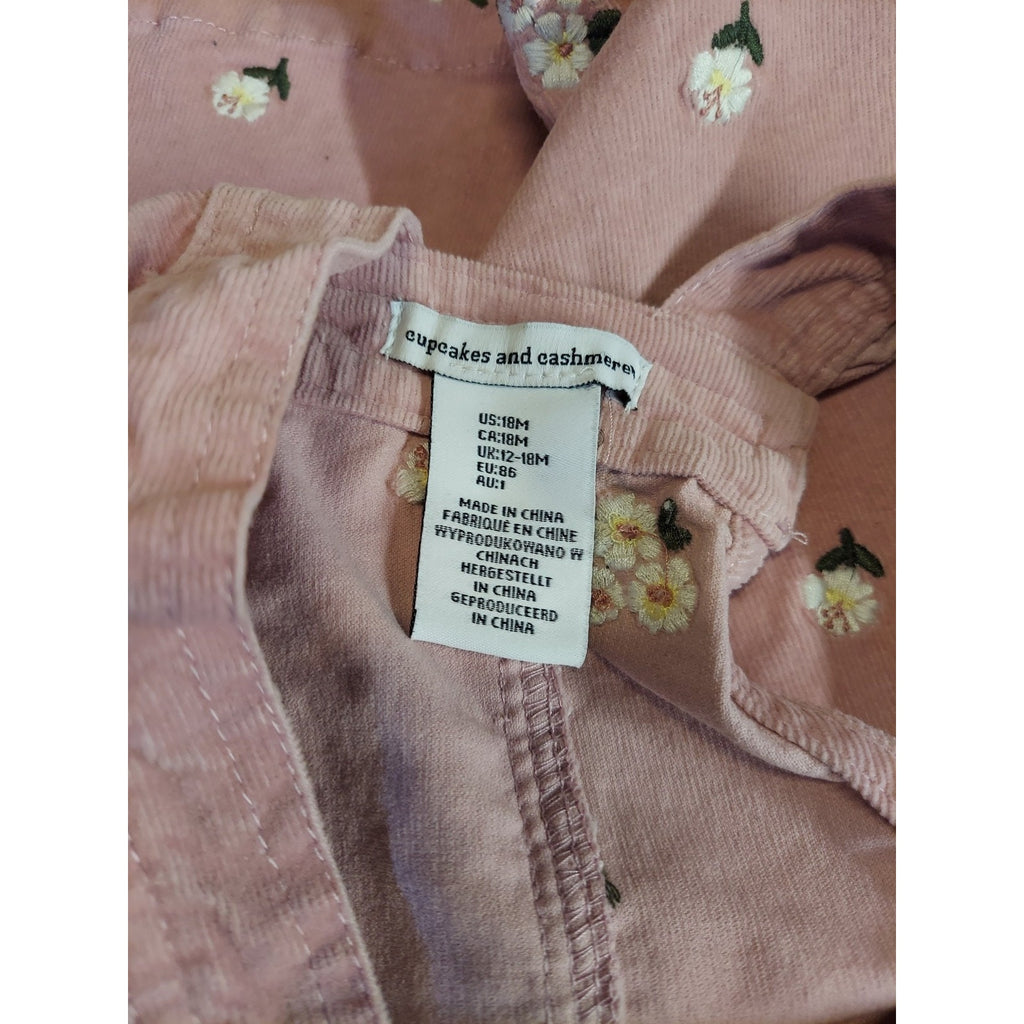 Cupcakes and Cashmere Baby Girls Overall Dress 18M Pink Corduroy Floral