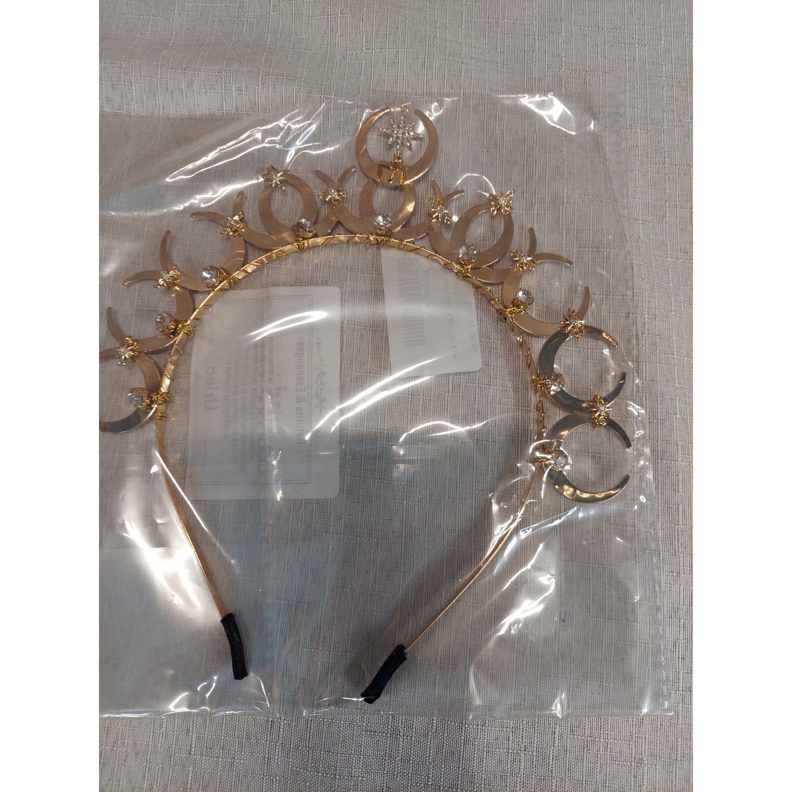 Celestial Moon Star Headband Tiara Gold Rhinestone Cosplay Wedding Prom Hair