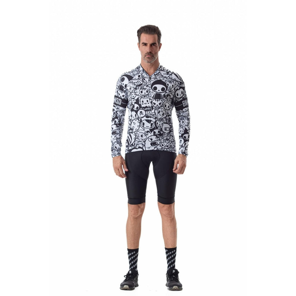 Cycle Run Mens Cycling Jersey XXL Black White Graphic Print Long Sleeve Bike