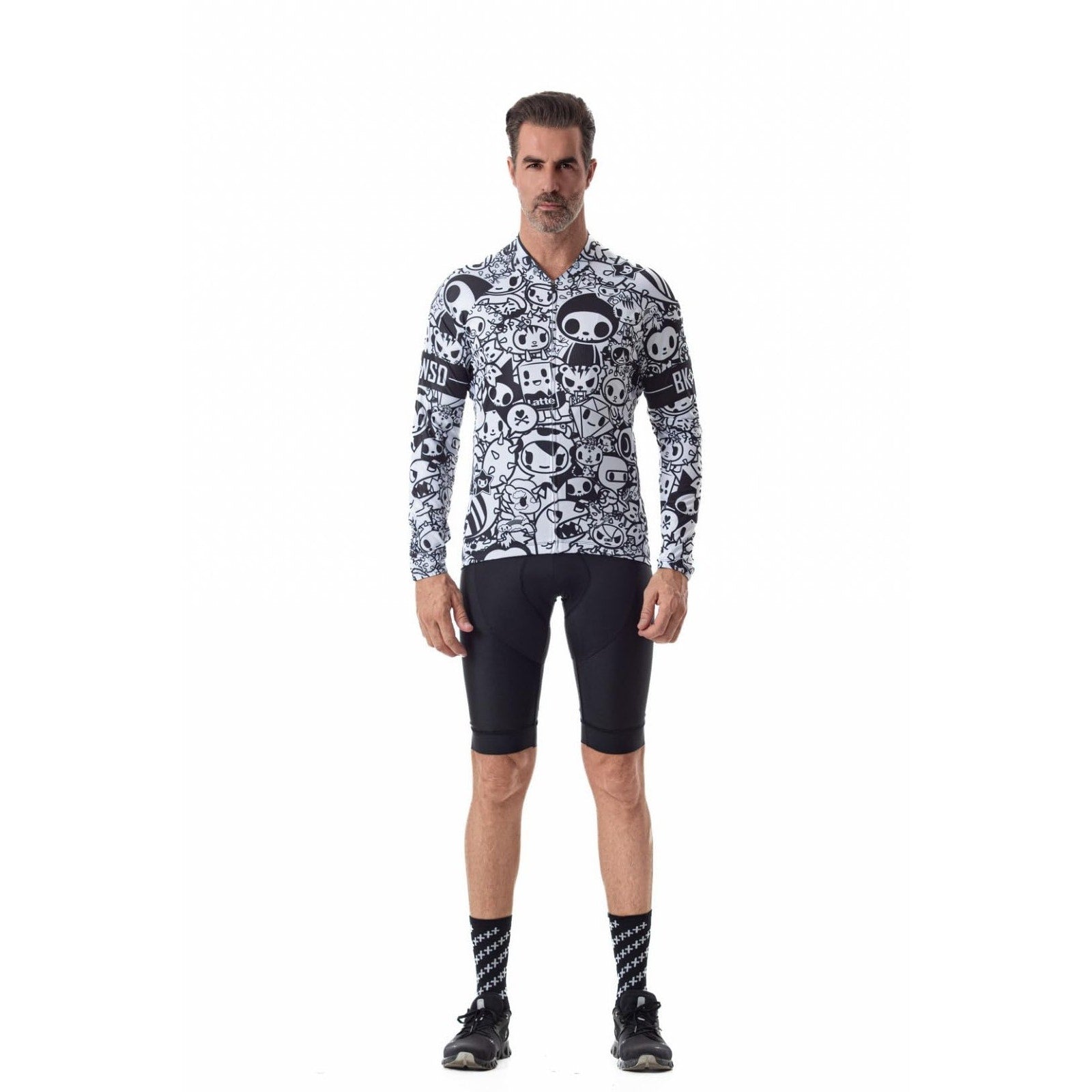 Cycle Run Mens Cycling Jersey XXL Black White Graphic Print Long Sleeve Bike