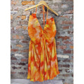 Rusttydustty Womens Halter Mini Dress 3XL Orange Yellow Deep V Neck Smocked