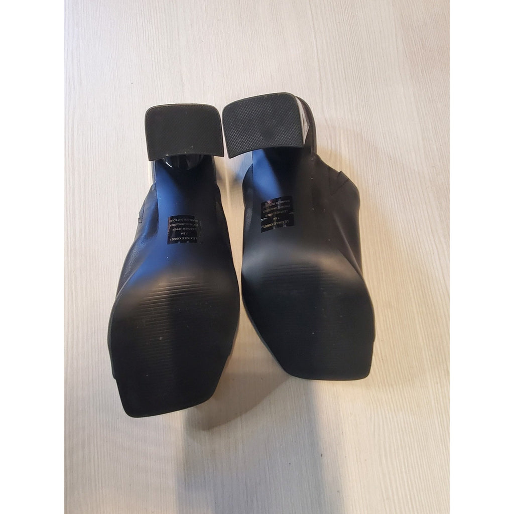 Steve Madden Womens Mules Black Block Heel Square Toe 7.5 Leather Upper Slip On