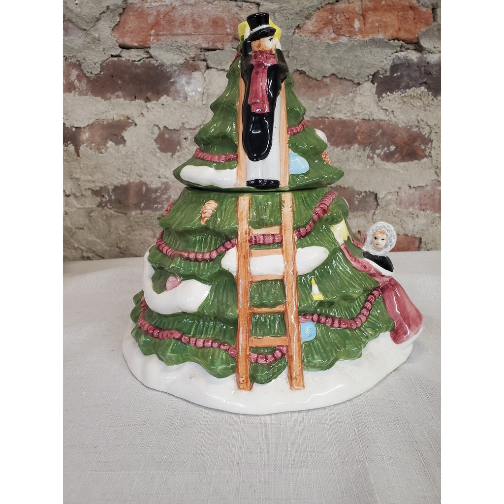 Ceramic Christmas Tree Cookie Jar Man Ladder Star Topper Holiday Decor