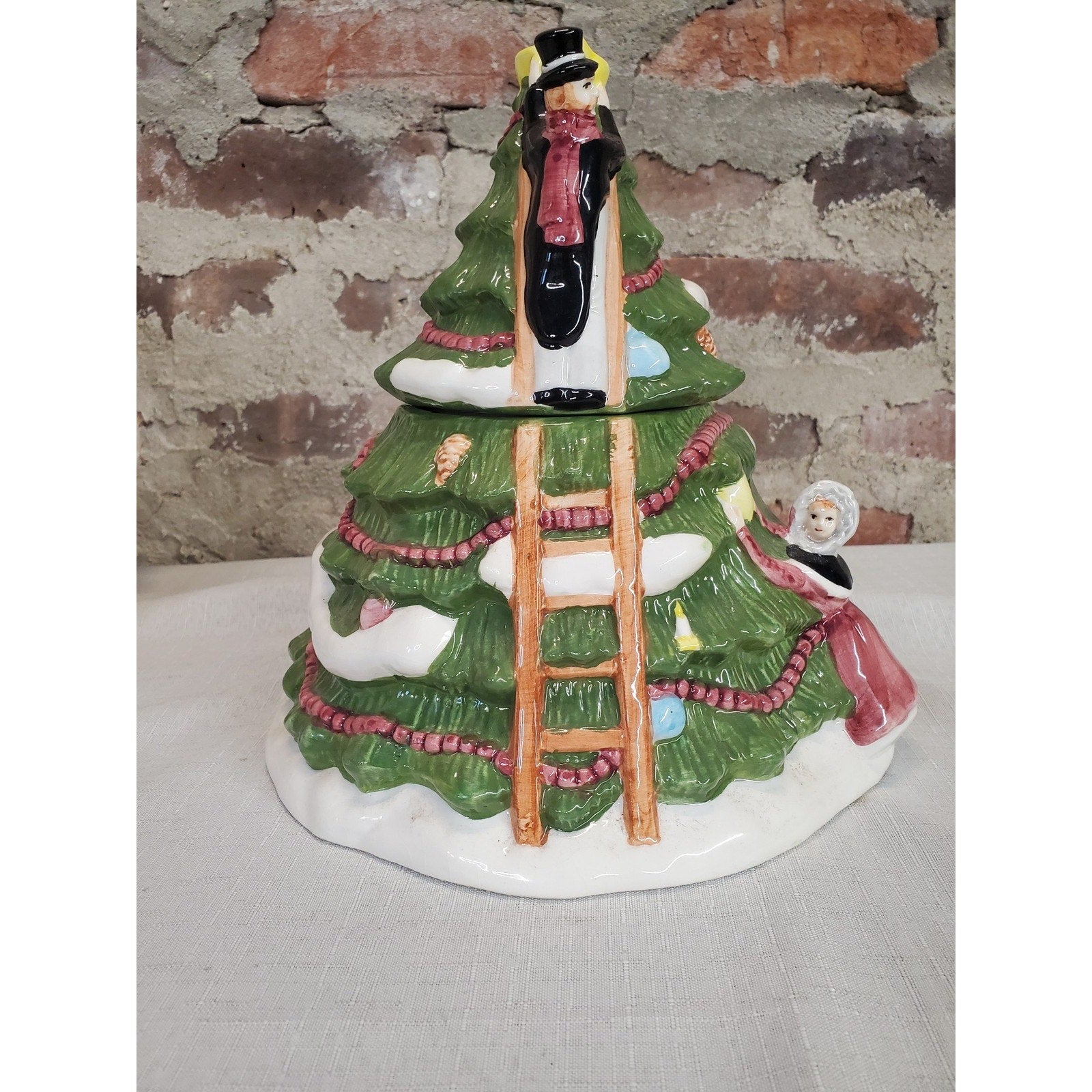 Ceramic Christmas Tree Cookie Jar Man Ladder Star Topper Holiday Decor