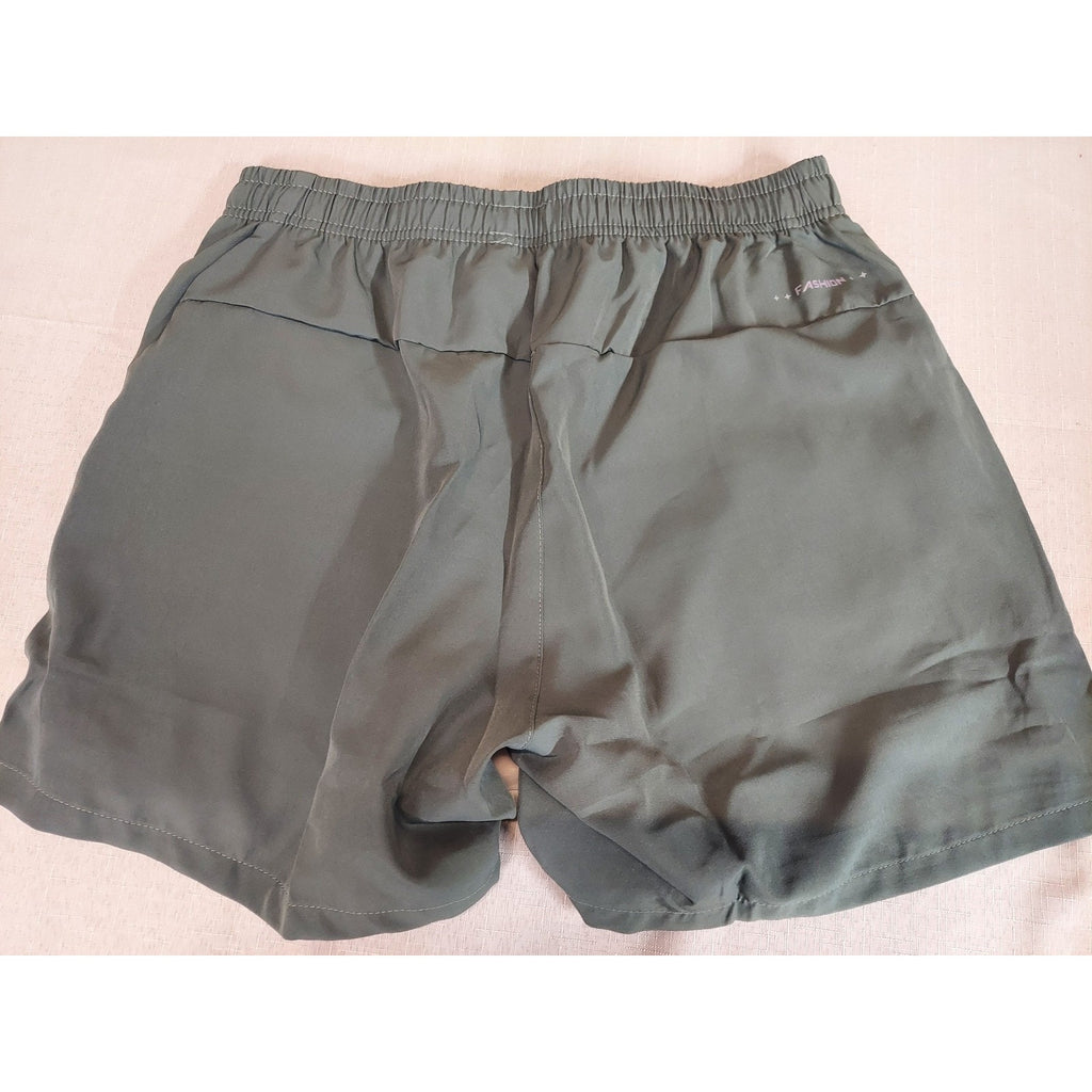 Mens Athletic Shorts XL Olive Green Polyester Spandex Drawstring Zipper Pockets