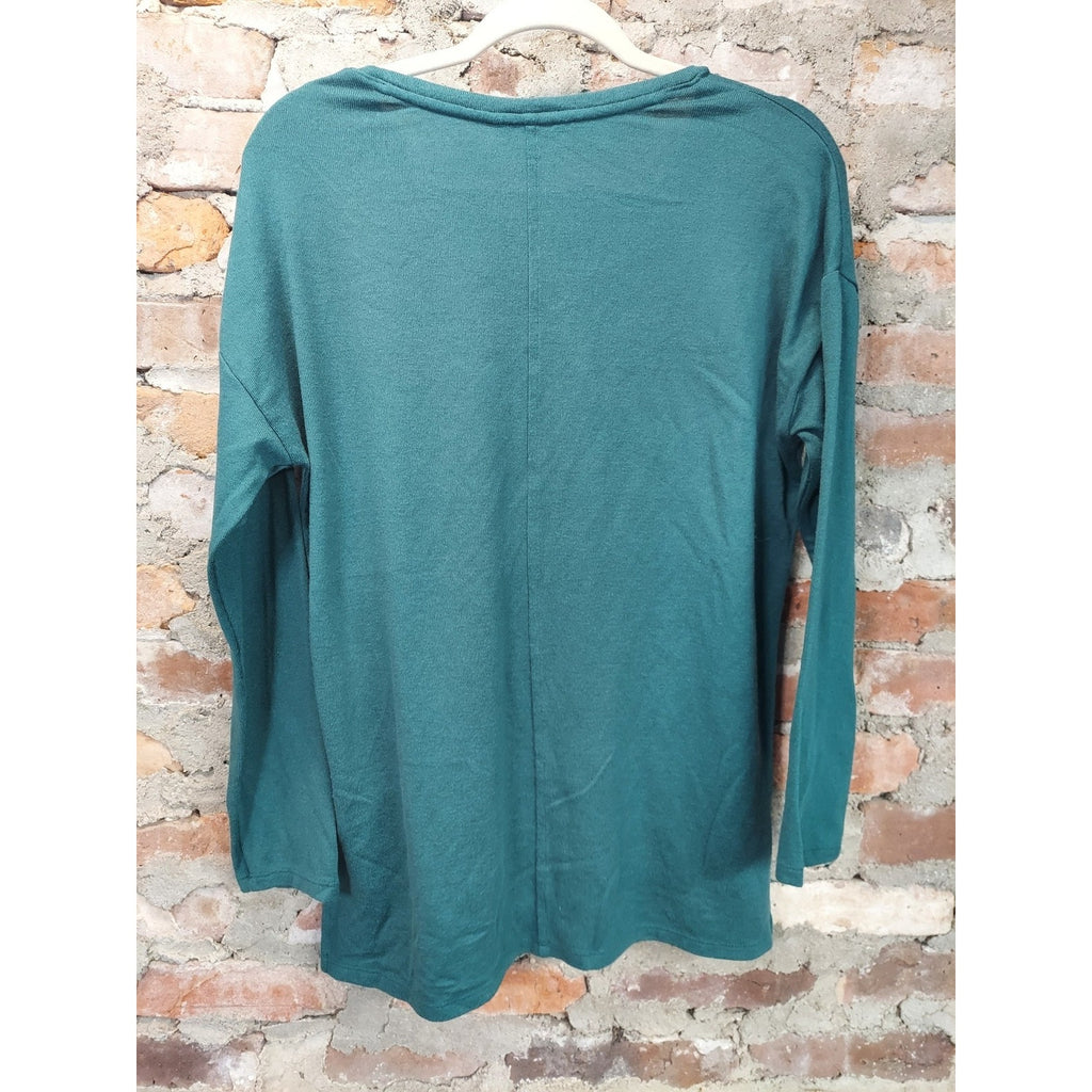 Banana Republic Womens Knit Long Sleeve Tunic Top Size S Teal Slit Hem