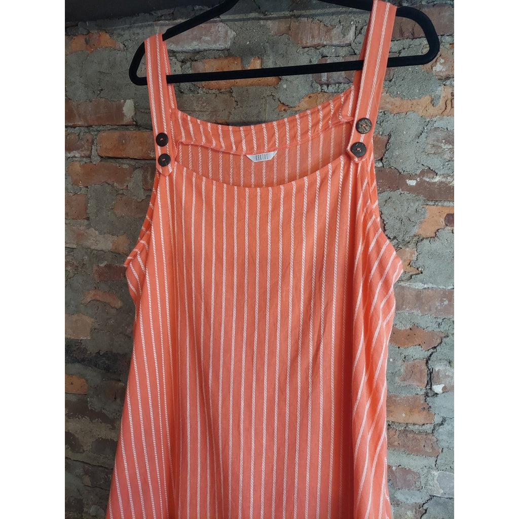 Folio Womens Maxi Sundress XXL Orange White Striped Linen Rayon Button Strap