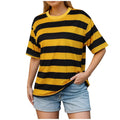 Womens Plus Size 3x Yellow Black Striped T Shirt Oversized Relaxed Fit Crewneck