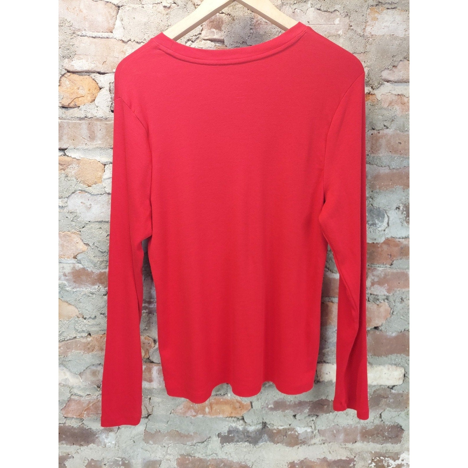 A New Day Womens Long Sleeve Shirt XL Red Ribbed Knit Crew Neck