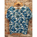 Lands End Womens Short Sleeve Sweater L P 14 16 Blue White Yellow Floral Supima