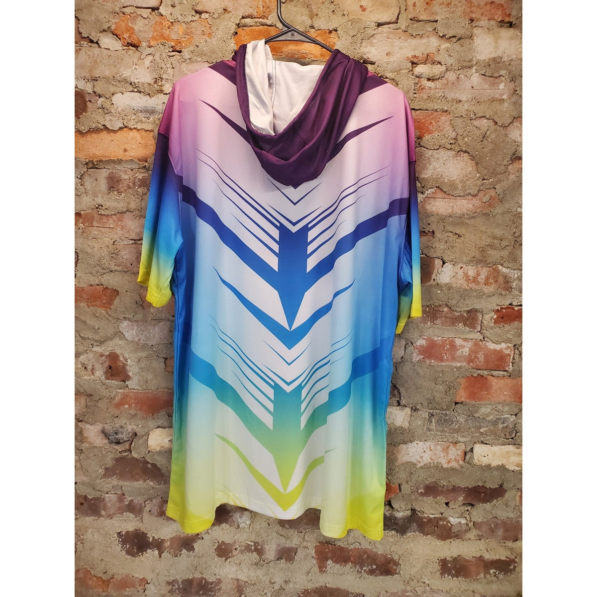 DEHANER Mens 3XL Short Sleeve Hoodie Rainbow Cycling Shirt Bike Athletic