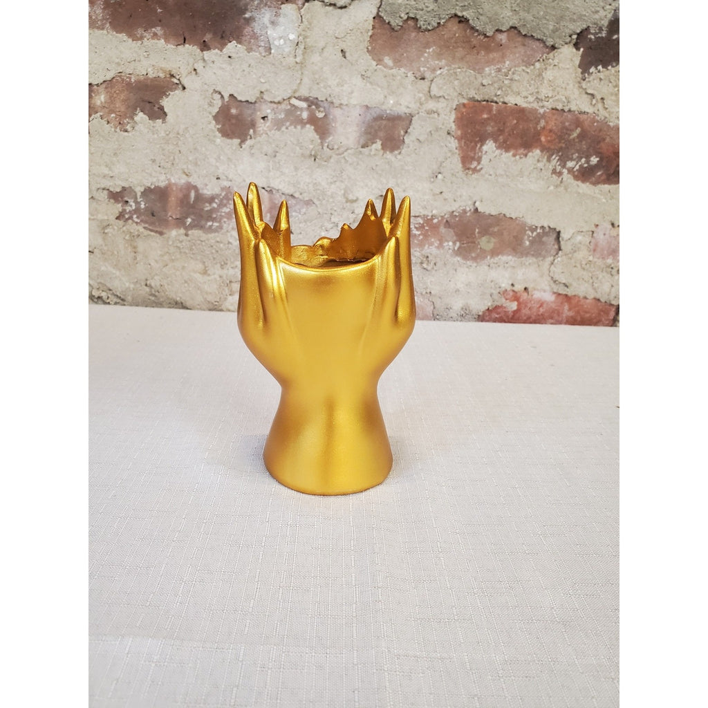Gold Hands Face Vase Modern Abstract Sculpture Planter Home Decor