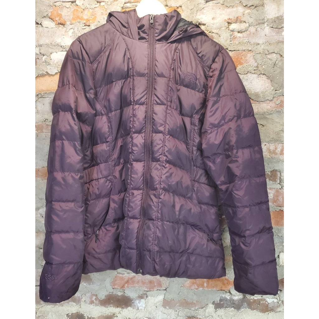 North Face Womens Puffer Jacket Hooded XL Purple 550 Down Fill Insulated
