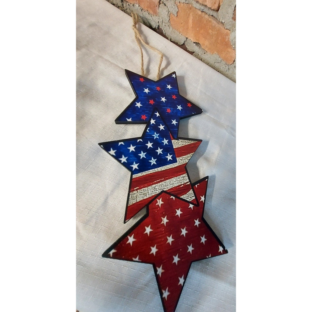 American Flag Patriotic Star Decor Wall Hanging Decoration Red White Blue Set of