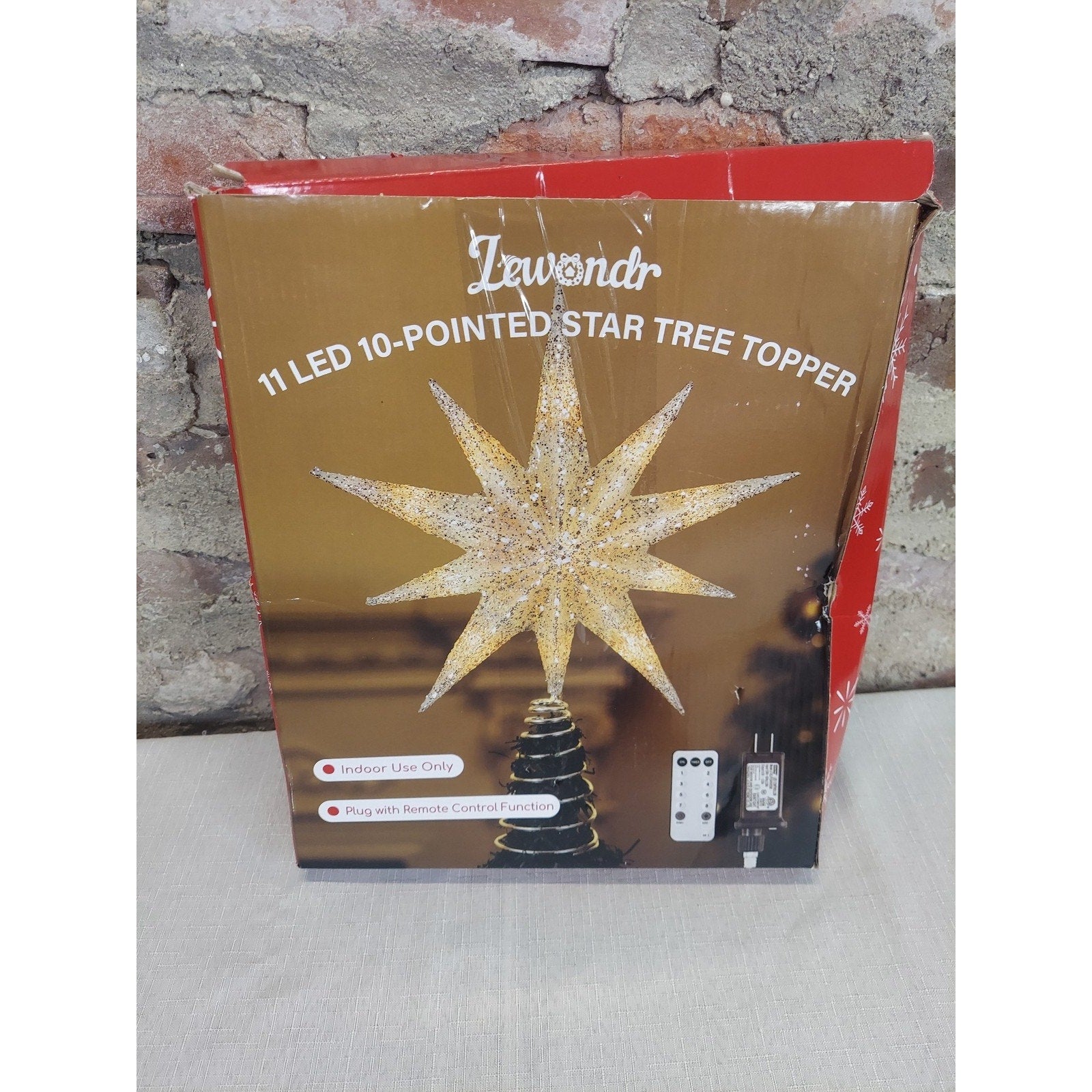 Lewondr Christmas Tree Topper Star 11 LED 10-Pointed Glitter Remote Timer