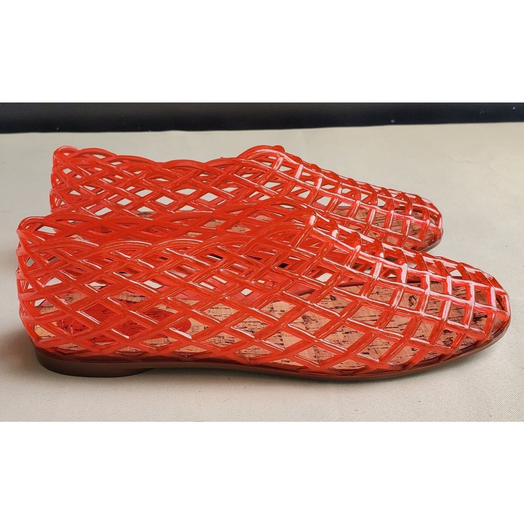 Womens Red Jelly Woven Caged Slip On Flats Shoes US 10 EU 41 Cork Insole